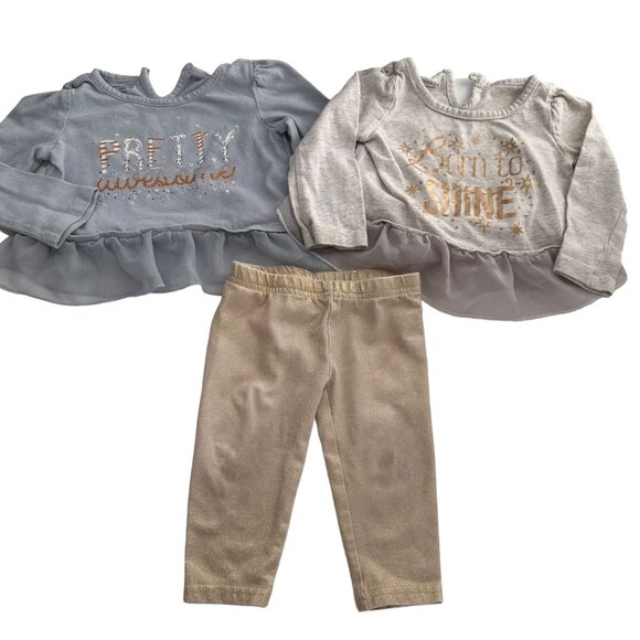 Toughskins Baby Girl 12M Tops & Leggings 3-Piece Set Infant Pretty Bundle Sears - Picture 1 of 10